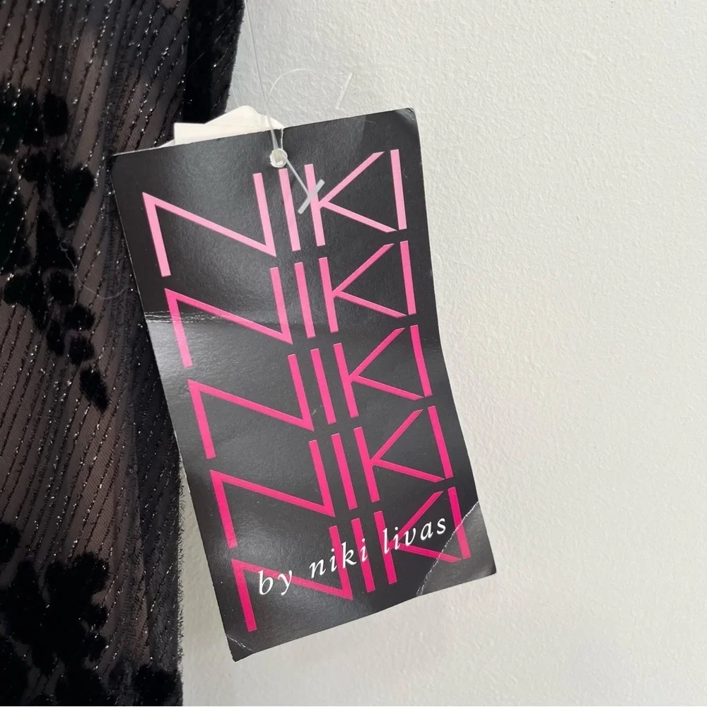 Vintage Y2K Niki Livas black burnout velvet maxi dress formal open back bias cut - Picture 5 of 14